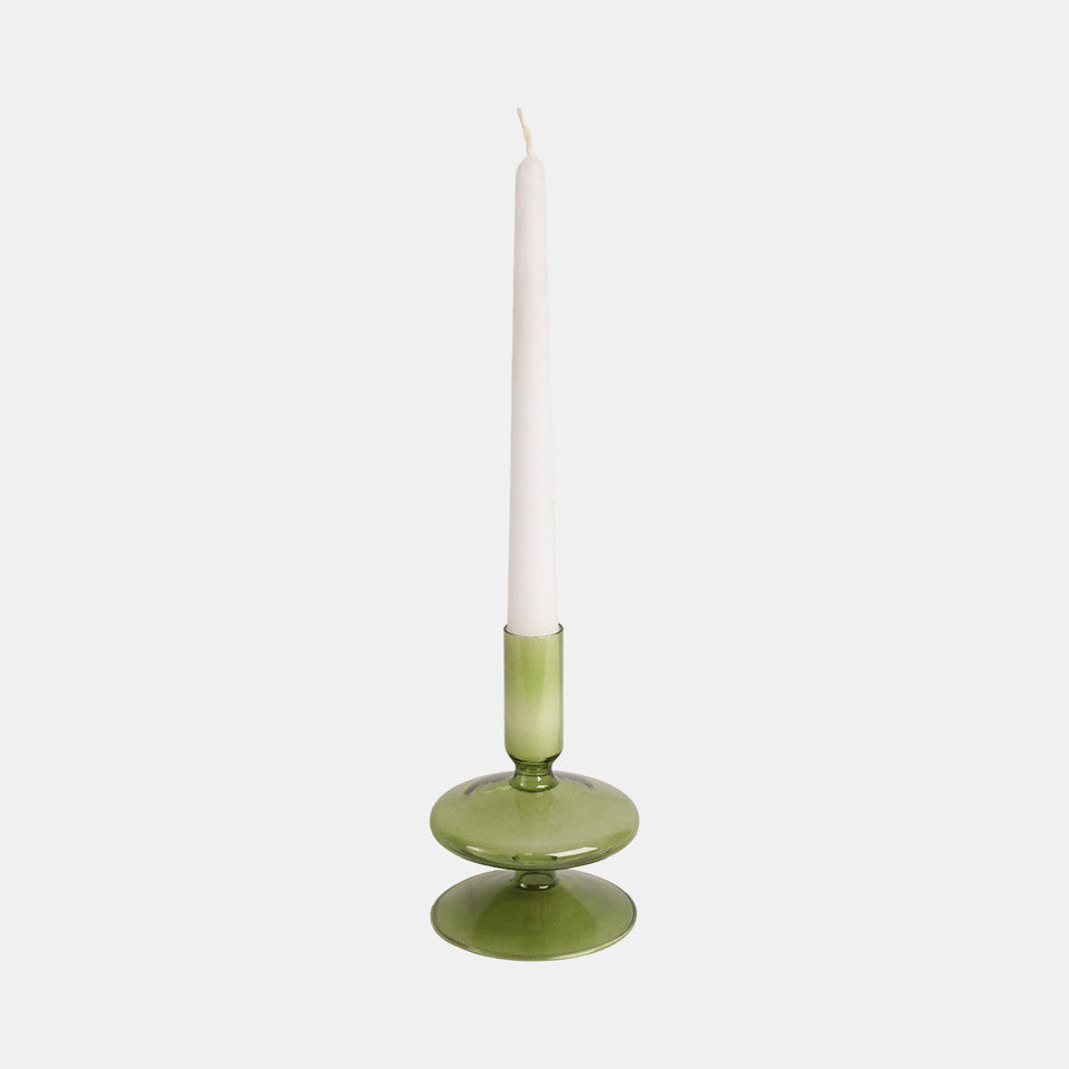 Olive Vintage Glass Taper Holder