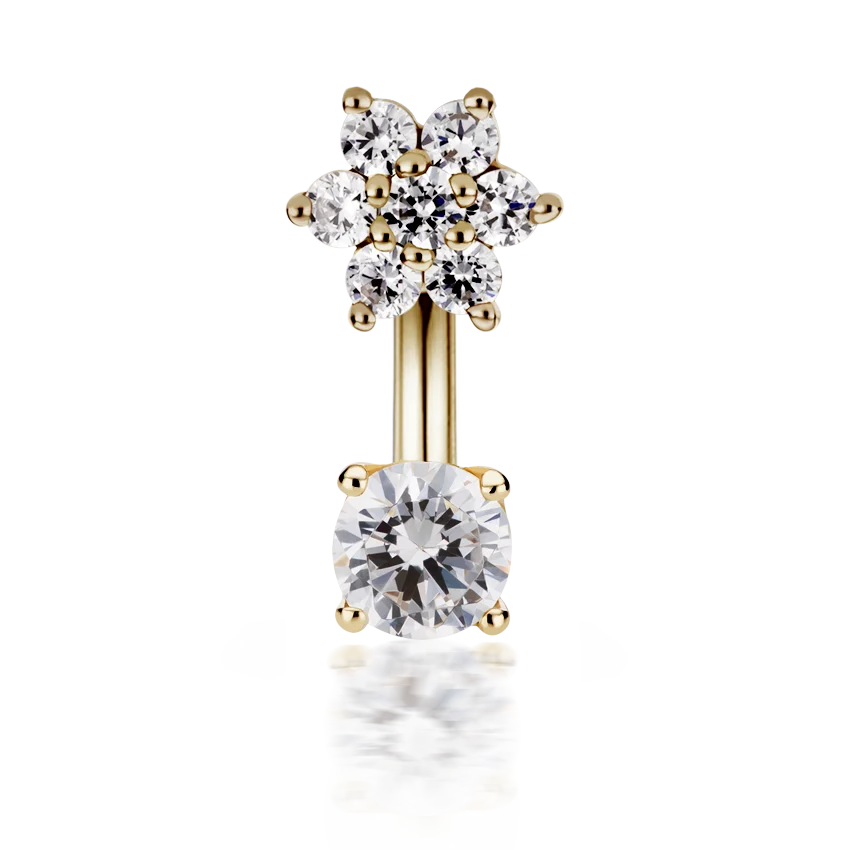 Cubic Zirconia Flower and Prong Set Cubic Zirconia Rook Barbell