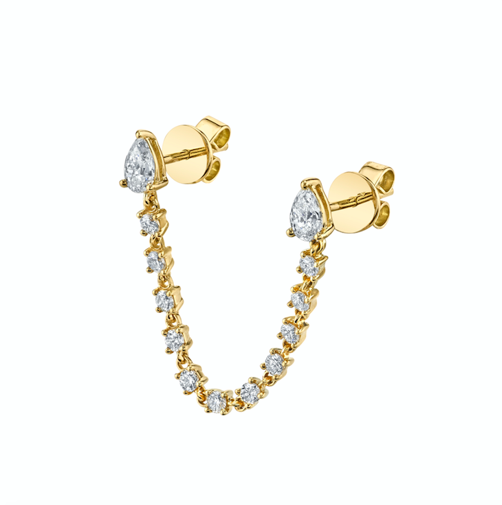 Double Piercing Pear Diamond Loop Earring