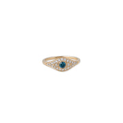 Pave Eye Ring With Blue Diamond Center