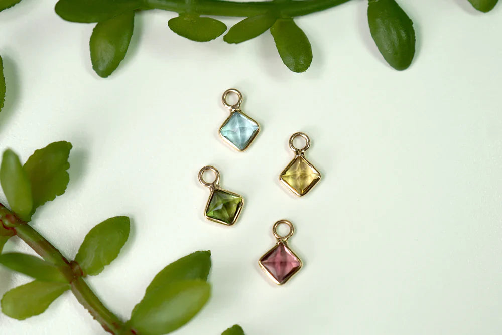 Square Cut Faceted Gemstone Bezel Charm