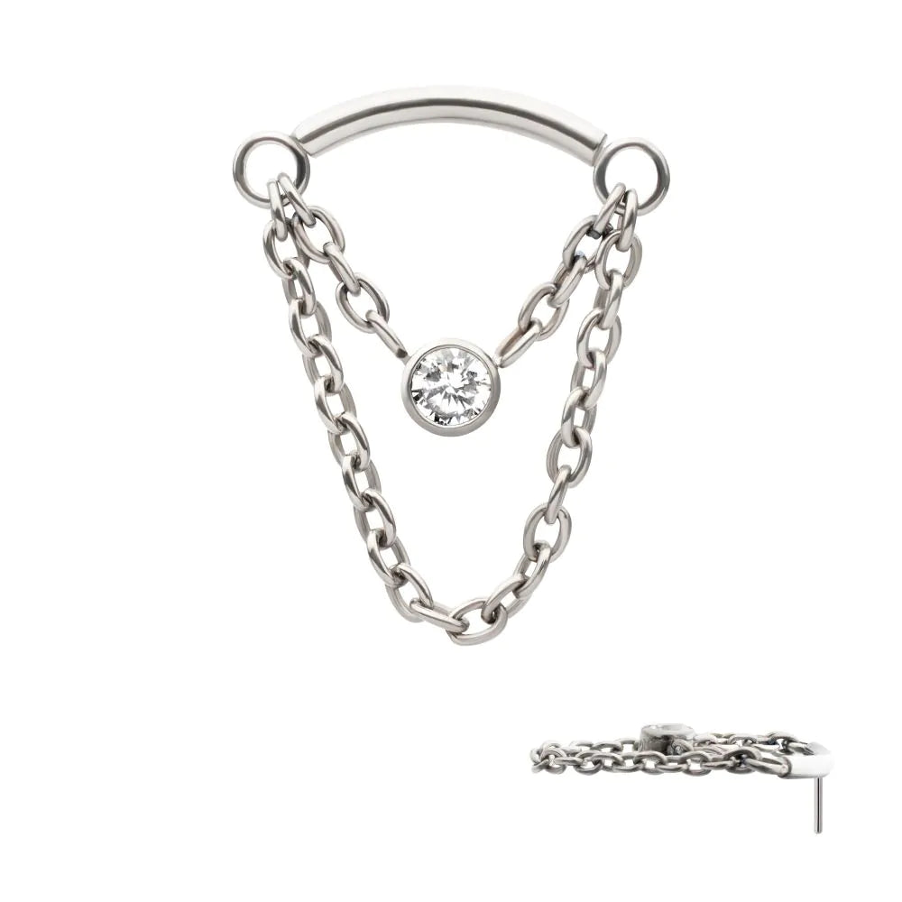 Hidden Helix Bezel Stone With Chain Titanium Threadless Pin