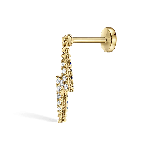 Diamond and Sapphire Lightning Bolt Threaded Charm Earring